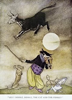 Hey Diddle Diddle. Drawing by Arthur Rackham, 1913, for an edition of Mother Goose