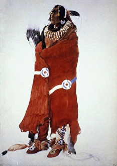 Karl Bodmer Gallery: HIDATSA NATIVE AMERICAN: BIROHKA. Watercolor, 1832-34, by Karl Bodmer