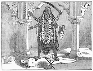 HINDU GODDESS: KALI. The Hindu goddess Kali, shown holding a bloody sword HINDU GODDESS: KALI. The Hindu goddess Kali, shown holding a bloody sword