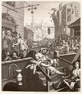 Images Dated 31st January 2007: HOGARTH: GIN LANE. Beer Street and Gin Lane. Steel engraving, c1860