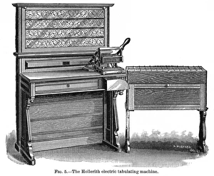 Prints of HOLLERITH TABULATOR, 1890. The electric tabulating machine devised by Herman Hollerith for tabulating the Eleventh U.S. Census of 1890. Contemporary wood engraving Herman Hollerith Prints: Hollerith Tabulator Print, 1890