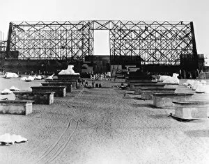 Faasale Gallery: HOLLYWOOD STUDIO, 1923. The Avenue of the (plaster) Sphinxes being put together on the Paramount