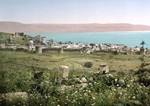 HOLY LAND: TIBERIAS. A panoramic view of the city of Tiberias. Photochrome, c1895 HOLY LAND: TIBERIAS. A panoramic view of the city of Tiberias. Photochrome, c1895