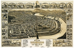 HOLYOKE: MAP, 1881. Birds eye view of Holyoke, Massachusetts, with border vignettes HOLYOKE: MAP, 1881. Birds eye view of Holyoke, Massachusetts, with border vignettes