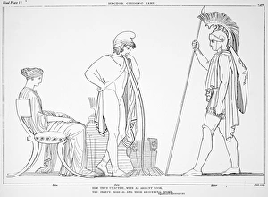 HOMER: THE ILIAD. Hector, dressed for battle, scolds Paris who is wearing a peasants hat HOMER: THE ILIAD. Hector, dressed for battle, scolds Paris who is wearing a peasants hat
