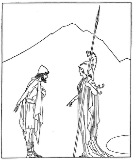 HOMER: THE ODYSSEY. Odysseus and Pallas Athene. Drawing, c1918, by Willy Pogany HOMER: THE ODYSSEY. Odysseus and Pallas Athene. Drawing, c1918, by Willy Pogany