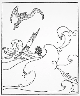HOMER: THE ODYSSEY. Odysseus shipwrecked. Drawing, c1918, by Willy Pogany HOMER: THE ODYSSEY. Odysseus shipwrecked. Drawing, c1918, by Willy Pogany
