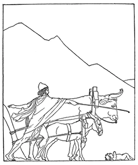 HOMER: THE ODYSSEY. Odysseus turning the plough aside from his infant son, Telemachus HOMER: THE ODYSSEY. Odysseus turning the plough aside from his infant son, Telemachus
