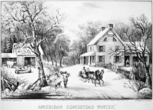 HOMESTEAD WINTER, 1868. American Homestead Winter, lithograph by Currier & Ives, 1868 HOMESTEAD WINTER, 1868. American Homestead Winter, lithograph by Currier & Ives, 1868