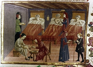 A HOSPITAL. Illumination from a 13th century translation of a treatise by Avicenna A HOSPITAL. Illumination from a 13th century translation of a treatise by Avicenna
