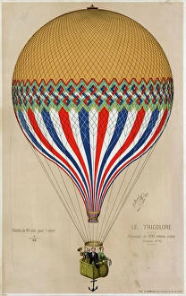 Anchor Gallery: HOT AIR BALLOON, 1874. A hot air balloon with the French tricolor. Three passengers