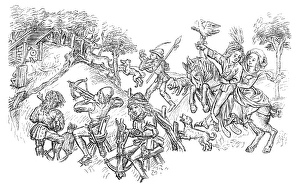 HUNTING, 15th CENTURY. Hunting party. Woodcut, 15th century HUNTING, 15th CENTURY. Hunting party. Woodcut, 15th century
