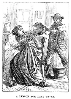 HUSBAND AND WIFE, 1867. A Lesson for Lazy Wives. Wood engraving from an American newspaper HUSBAND AND WIFE, 1867. A Lesson for Lazy Wives. Wood engraving from an American newspaper