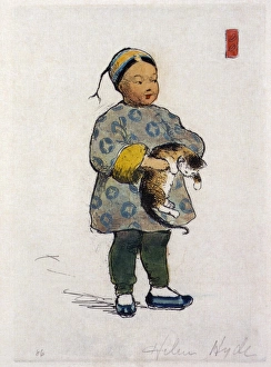 HYDE: CAT AND CHERUB, 1897. The Cat and the Cherub. A Chinese boy holding a cat HYDE: CAT AND CHERUB, 1897. The Cat and the Cherub. A Chinese boy holding a cat