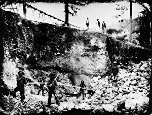 Hydraulic mining at Michigan City (later Michigan Bluff) in the Sierra Nevada mountains of California