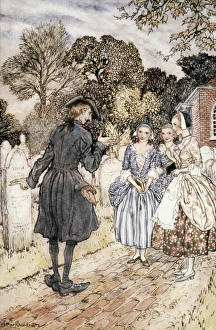 ICHABOD CRANE AND DAMSELS Watercolor, 1928, by A ICHABOD CRANE AND DAMSELS Watercolor, 1928, by A