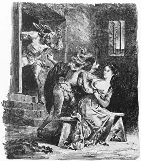 Illustration to the dungeon scene in Johann Wolfgang von Goethes Faust, with Mephistopheles, Faust and Margaret Illustration to the dungeon scene in Johann Wolfgang von Goethes Faust, with Mephistopheles, Faust and Margaret