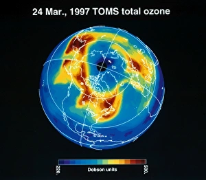 An image made by a Total Ozone Mapping Spectrometer (TOMS) on board a NASA satellite An image made by a Total Ozone Mapping Spectrometer (TOMS) on board a NASA satellite