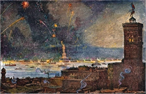 The inaugural ceremonies for the Statue of Liberty in New York Harbor on the night of 28 The inaugural ceremonies for the Statue of Liberty in New York Harbor on the night of 28