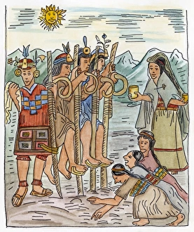 INCA FARMERS. Incas using footplows to sow a cornfield INCA FARMERS. Incas using footplows to sow a cornfield