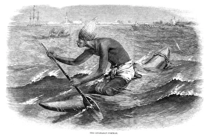 INDIA: POSTMAN, 1858. The Catamaran Postman. A mail deliverer in India. Wood engraving INDIA: POSTMAN, 1858. The Catamaran Postman. A mail deliverer in India. Wood engraving