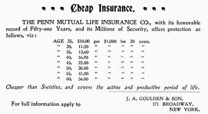 INSURANCE ADVERTISEMENT. Penn Mutual Life Insurance trade card, 1898 INSURANCE ADVERTISEMENT. Penn Mutual Life Insurance trade card, 1898