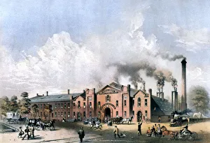 IRONWORKS, c1855. Quinsigamond Iron & Wire Works, Worcester, Massachusetts. Lithograph IRONWORKS, c1855. Quinsigamond Iron & Wire Works, Worcester, Massachusetts. Lithograph