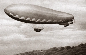 Italian dirigible in flight over the Alps near the Piave Front during World War I Italian dirigible in flight over the Alps near the Piave Front during World War I