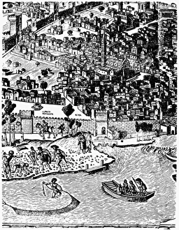 ITALY: FLORENCE, c1500. Scene by the Arno River in Florence, Italy ITALY: FLORENCE, c1500. Scene by the Arno River in Florence, Italy