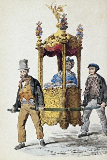 ITALY: SEDAN CHAIR. Etching, Italian, after Pasquale Mattej (1813-1879) from Francesco ITALY: SEDAN CHAIR. Etching, Italian, after Pasquale Mattej (1813-1879) from Francesco