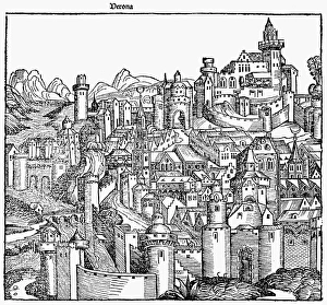 ITALY: VERONA, 1493. Woodcut from the Nuremberg Chronicle, 1493 ITALY: VERONA, 1493. Woodcut from the Nuremberg Chronicle, 1493