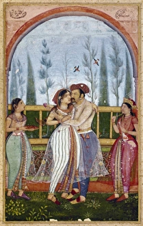 JAHANGIR (1569-1627). Mughal emperor of India, 1605-1627. Jahangir embracing his wife, Nur Mahal JAHANGIR (1569-1627). Mughal emperor of India, 1605-1627. Jahangir embracing his wife, Nur Mahal