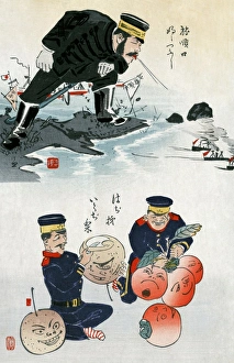 A Japanese cartoon showing Chinese military tactics. Color woodcut by Kobayashi Kiyochika A Japanese cartoon showing Chinese military tactics. Color woodcut by Kobayashi Kiyochika