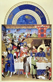 Feast Collection: Jean, Duke of Berry, exchanging gifts and feasting with his family and friends in January