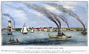 JERSEY CITY, 1844. Southeast view of Jersey City, New Jersey, from New York. Wood engraving JERSEY CITY, 1844. Southeast view of Jersey City, New Jersey, from New York. Wood engraving