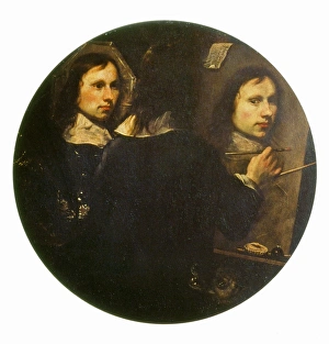 JOHANNES GUMPP (b. 1626). Austrian painter. Self-portrait of Gumpp painting his JOHANNES GUMPP (b. 1626). Austrian painter. Self-portrait of Gumpp painting his