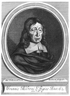 JOHN MILTON (1608-1674). English poet. Copper engraving, 1670, by William Faithorne JOHN MILTON (1608-1674). English poet. Copper engraving, 1670, by William Faithorne
