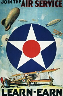 Us Air Force Gallery: Join the Air Service, Learn-Earn. U.S. Army Air Service recruiting poster, 1918