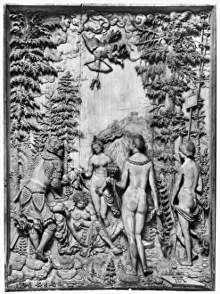 THE JUDGMENT OF PARIS. Cedar wood relief carving, Austrian, early 16th century THE JUDGMENT OF PARIS. Cedar wood relief carving, Austrian, early 16th century
