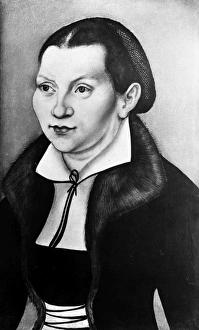 KATHARINA VON BORA LUTHER (1499-1552). Wife of Martin Luther. Oil on panel, 1529 KATHARINA VON BORA LUTHER (1499-1552). Wife of Martin Luther. Oil on panel, 1529