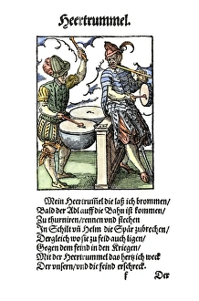 KETTLE DRUMMER, 1568. Woodcut, 1568, by Jost Amman KETTLE DRUMMER, 1568. Woodcut, 1568, by Jost Amman