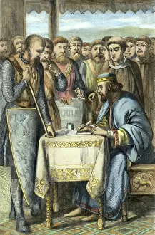 Images Dated 4th July 2012: KING JOHN (c1167-1216). King of England, 1199-1216. King John signing the Magna Carta at