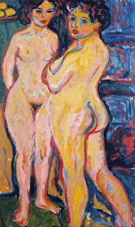 KIRCHNER: NUDE STANDING. Nude Standing by Stove. Painting, Ernst Ludwig Kirchner KIRCHNER: NUDE STANDING. Nude Standing by Stove. Painting, Ernst Ludwig Kirchner