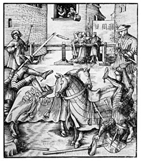 KNIGHTS: JOUST, 1517. Two knights jousting. German woodcut illustrating the Theuerdank KNIGHTS: JOUST, 1517. Two knights jousting. German woodcut illustrating the Theuerdank