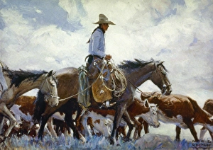 KOERNER: COWBOY, 1920. Stray Man Heads Home. Oil painting by W.H.D. Koener, 1920 KOERNER: COWBOY, 1920. Stray Man Heads Home. Oil painting by W.H.D. Koener, 1920