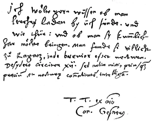KONRAD VON GESNER (1516-1565). Swiss naturalist. Holograph manuscript and signature KONRAD VON GESNER (1516-1565). Swiss naturalist. Holograph manuscript and signature