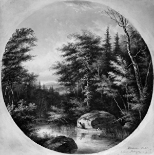 KRIEGHOFF: CANOE ON STREAM. Two Native Americans in a canoe, stalking a deer KRIEGHOFF: CANOE ON STREAM. Two Native Americans in a canoe, stalking a deer