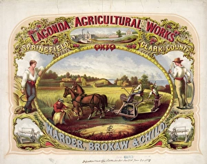 LAGONDA ADVERTISEMENT. Poster for Lagonda Agriculture Works in Ohio, featuring farmers LAGONDA ADVERTISEMENT. Poster for Lagonda Agriculture Works in Ohio, featuring farmers