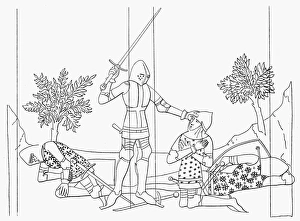 LANCELOT OF THE LAKE. Illustration from a French version of Lancelot du Lac LANCELOT OF THE LAKE. Illustration from a French version of Lancelot du Lac