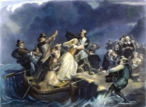 LANDING OF THE PILGRIMS on Plymouth Rock in 1620: steel engraving, 1869, after the painting by Peter F. Rothermel LANDING OF THE PILGRIMS on Plymouth Rock in 1620: steel engraving, 1869, after the painting by Peter F. Rothermel